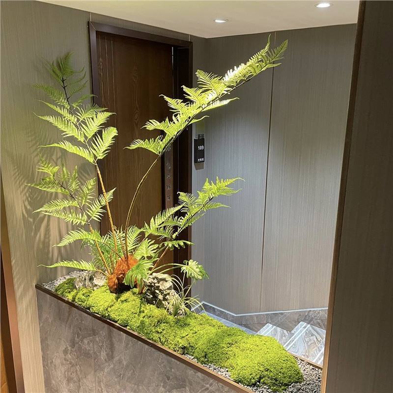 模擬緑の植物、ゴールデンシルクヘッドシダ、鉢植え、中国風の芸術的インスピレーション、リビングルーム、偽の緑の植物、装飾、造園、禅の装飾品|undefined