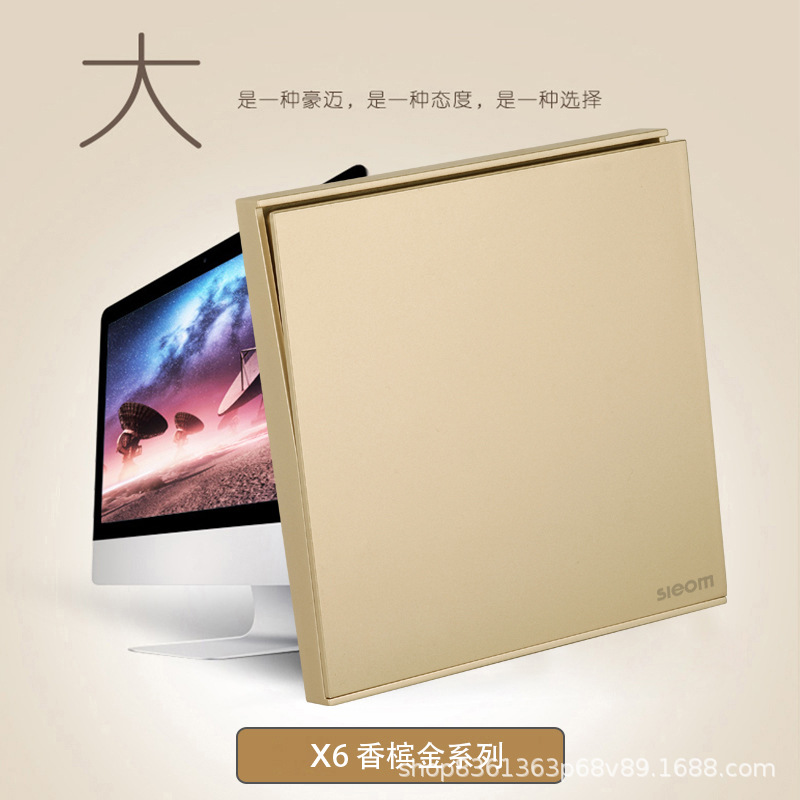 86-style wall switch and outlet, single-pole double-throw, computer dual-control, gray and gold, five-hole, intermediate switch, large panel faceplate