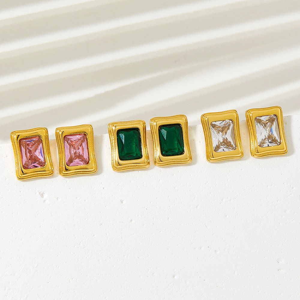 Fashion Geometric Stainless Steel Inlay Zircon Womenu0027S Earrings Necklace