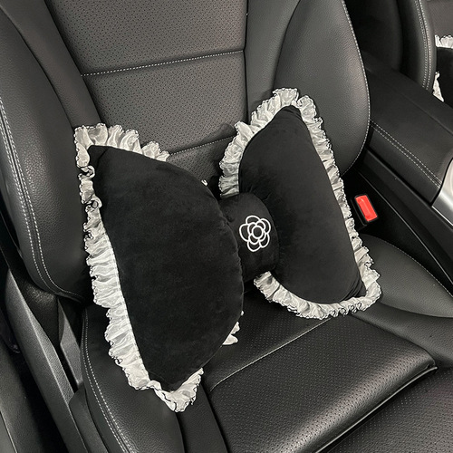 All Seasons Camellia Bow Lace Car Headrest Lumbar Car Plush Cushion Neck Pillow Car