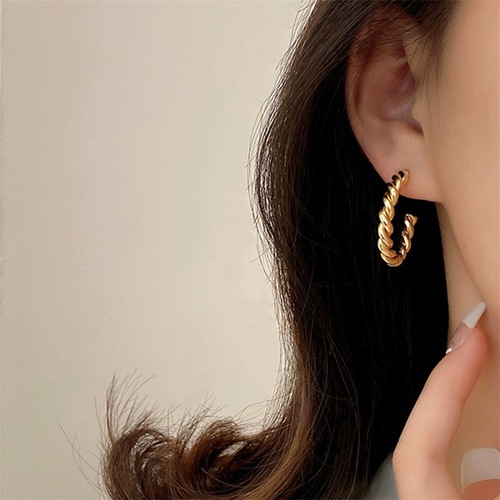 eManco European and American stainless steel earrings, gold-plated C-shaped twist earrings, women's personalized trendy earrings and earrings