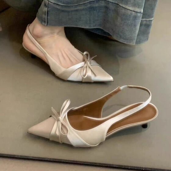 French Pointed Bow High Heels Women's Stiletto Heel 2025 New Spring and Summer Elegant Socialite Toe Sandals