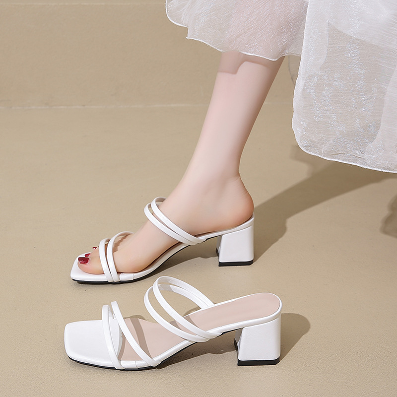 Cross-Border Trendy Summer New Solid Color Shoes High-Heeled Korean Style Slippers Cross Thin Straps Elegant Girly Style Outer Slippers Cross-Border Trendy Summer New Solid Color Shoes High-Heeled Korean Style Slippers Cross Thin Straps Elegant Girly Style Outer Slippers