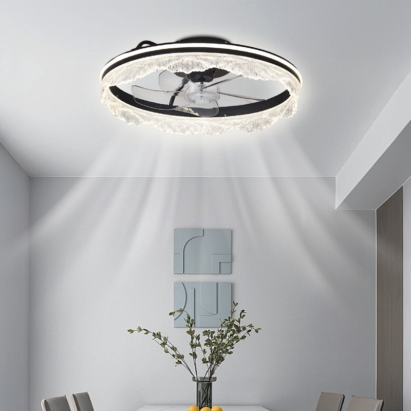 Ventilador de Techo Invisible con Luz de Hierro y ABS, Silencioso, Control Remoto, Luz de 3 Colores, para Sala de Estar