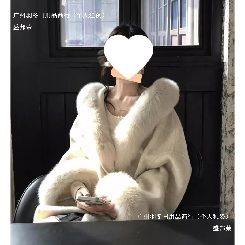 上海の娘の優しいスタイル模造キツネの毛皮の襟フード付きスプライシングコート女性の冬の気質ルーズコートヨーロッパとアメリカ|undefined