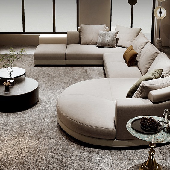 Semicircular compuesto de tela gran piso plano área de villa sala de modelo de departamento de ventas área de espera del hotel sofá compuesto de escuela