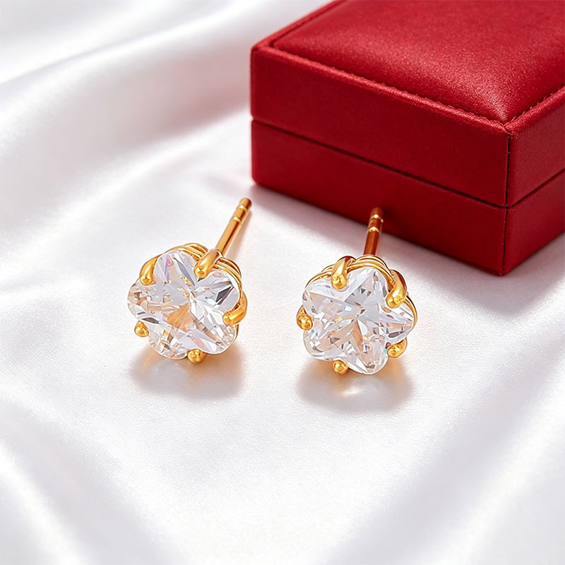 Pendientes de Flor con Piedra Única de Aleación de Cobre para Mujer