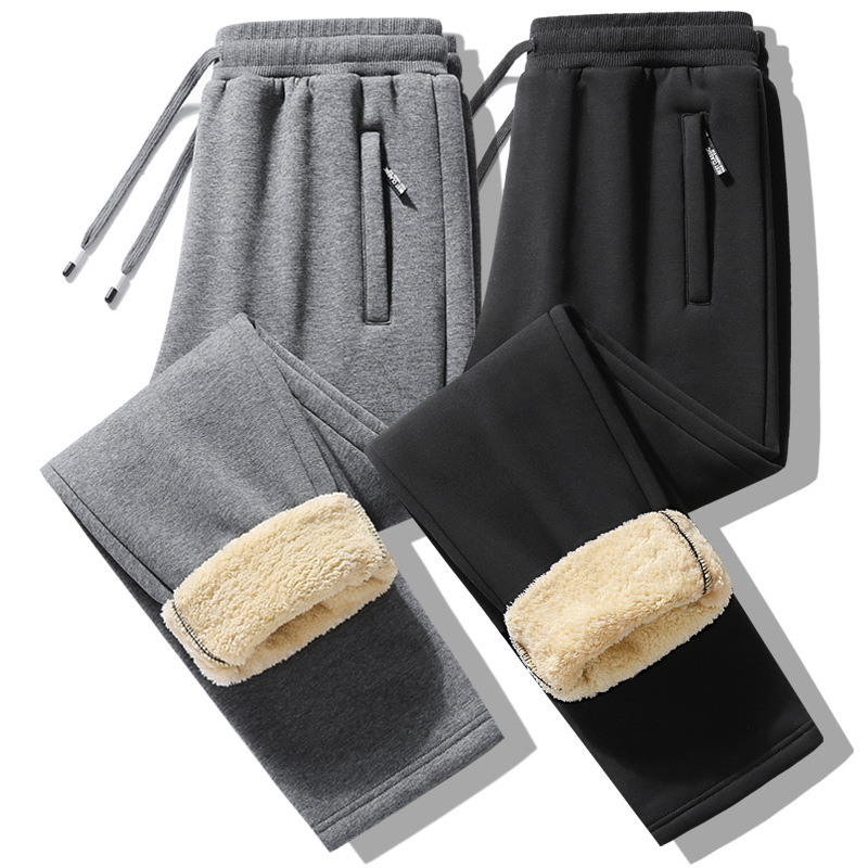 Men's winter casual pants with lamb fleece, men's fleece-lined thickened winter sweatpants, cross-border two-way casual pants