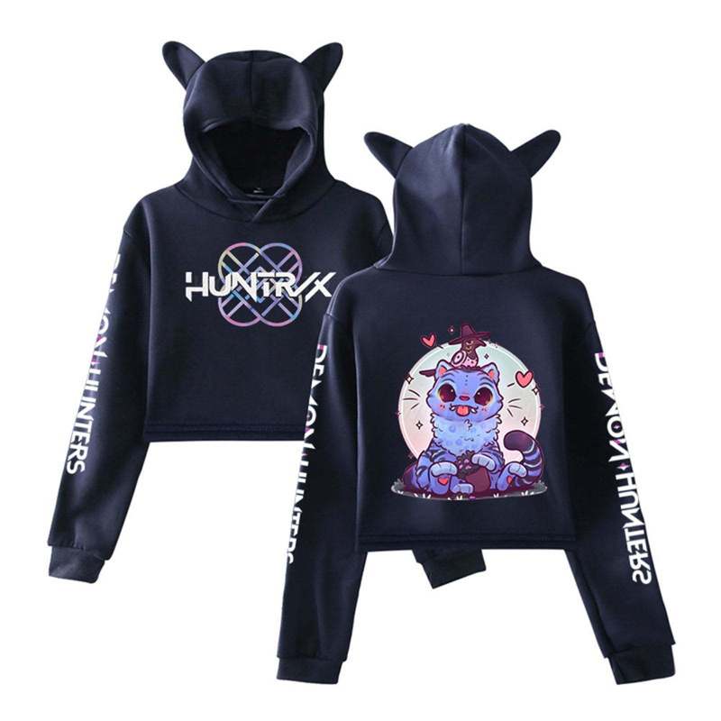 2025跨境新品KPop Demon Hunters欧美时尚猫耳朵露脐卫衣女|undefined