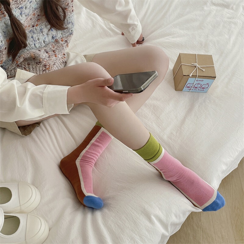 Socks with Hole Shoes Summer New Colorful Striped Socks Women Vintage Color Matching Socks Women Couple Cotton Socks