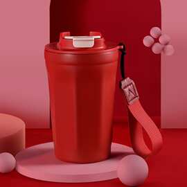 抖音热销网红八角咖啡杯简约带提绳随手杯不锈钢保温杯高颜值礼品