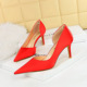 3165-A8 Fashionable Simple Banquet Sexy Side Hollow High Heel Thin Heel Shallow Mouth Pointed Satin Women's Singles