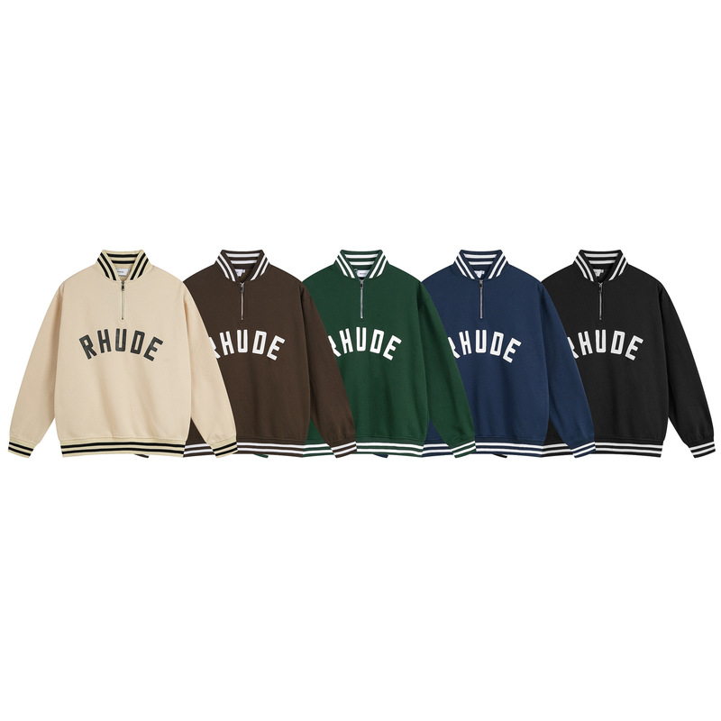 Cross-Border Export European and American High Street Trendy Rhude Letter Logo Printing Men and Women Same Style Hooded Loose Sweatshirt Jacket
