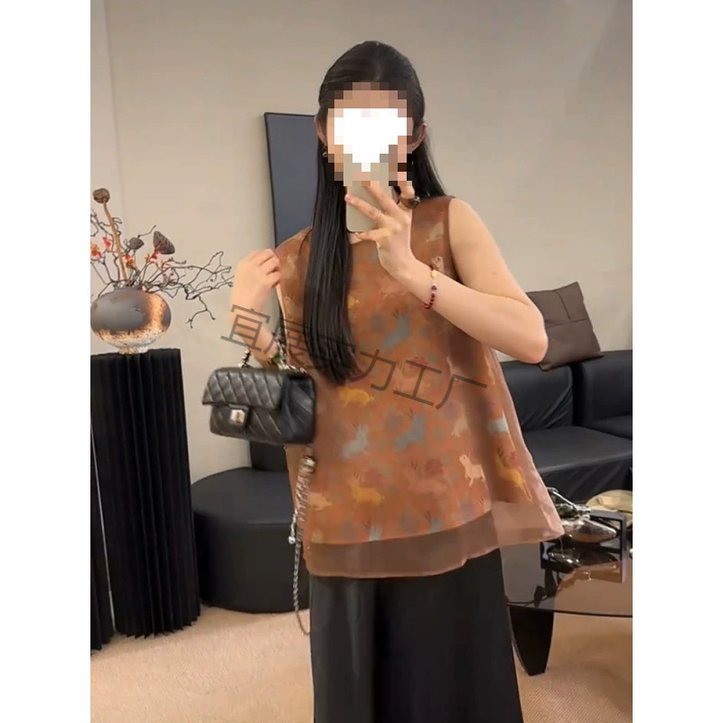 Летние топы, новый китайский стиль, универсальный круглый вырез, сетчатый жилет без рукавов, женская одежда