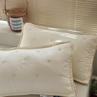 Super Soft Cotton Satin Butterfly Embroidered Pillow High Rebound Fluffy Single Double Feather Velvet Pillow