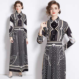 跨境超大码女装现货欧美时尚百搭收腰显瘦定位印花连衣裙