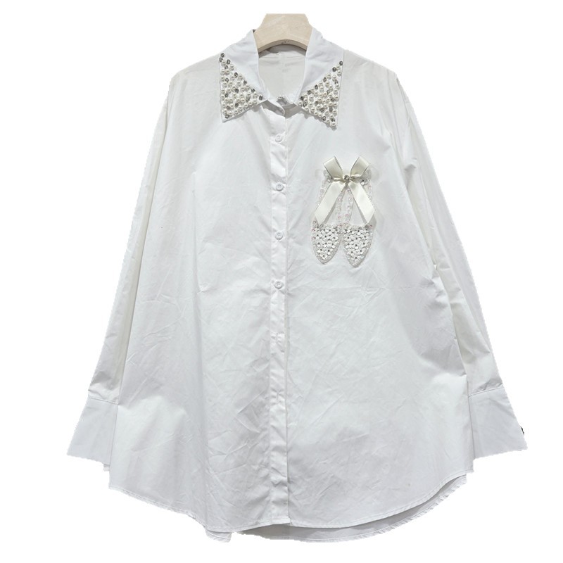 Camisa Holgada de Manga Larga con Pedrería de Algodón y Poliéster image 5