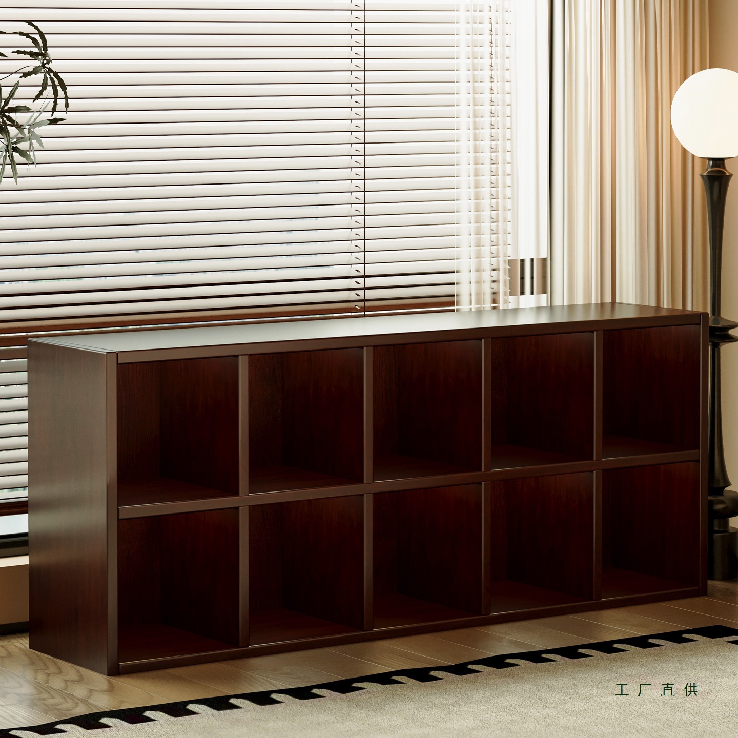 Solid Wood Grid Rack Home Living Room Wall Bookcase Walnut Color Multi-Layer Combination Eight-Compartment Cabinet Storage Storage Display Cabinet