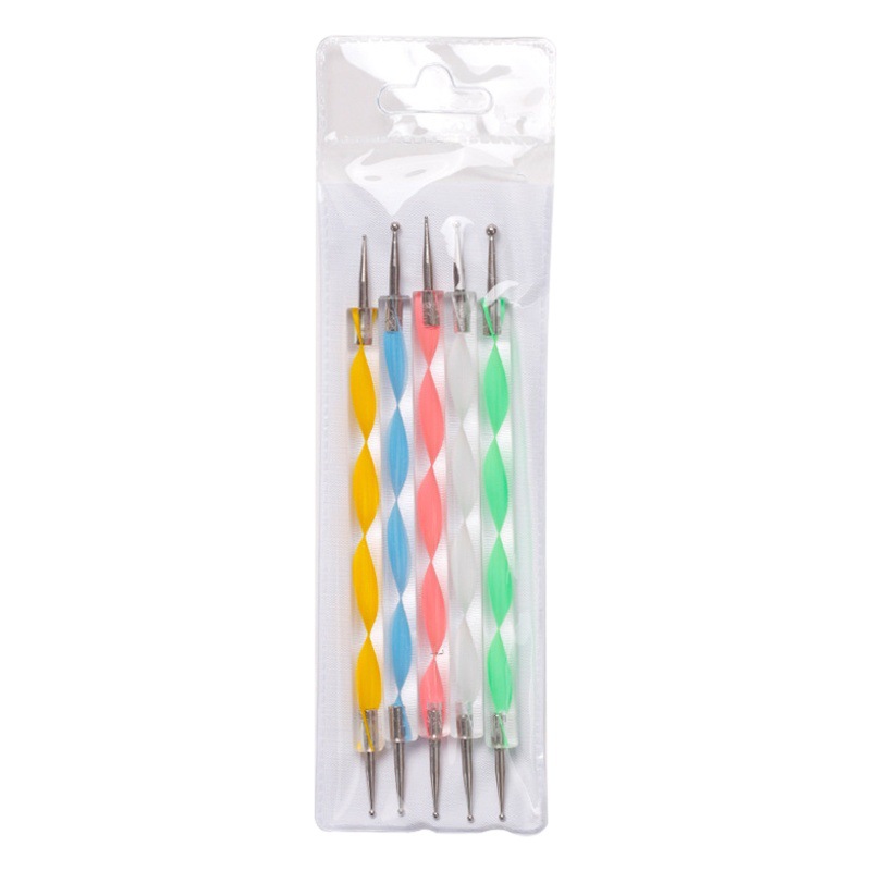 Nail art tools wholesale point pen spiral rod point flower needle point drill Pen Hook double wave point brush 5 Pack