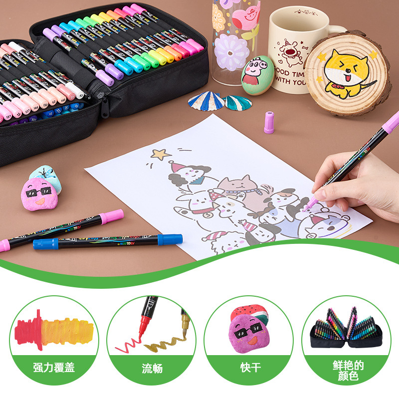 跨境120色双头丙烯马克笔学生彩绘美术绘画笔速干涂鸦专业套装
