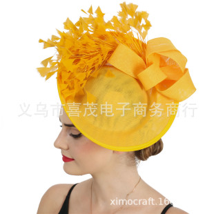 2025 New French Imitation Linen Hat Feather Bridal Headdress Aristocratic Lady Pure Color Hairpin Hair Hoop Dual Use
