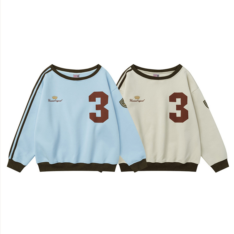 Unusualorigina Digital Print Large Neckline Long-Sleeved Wide-Neck Pullover Sweatshirt Casual Sports Top