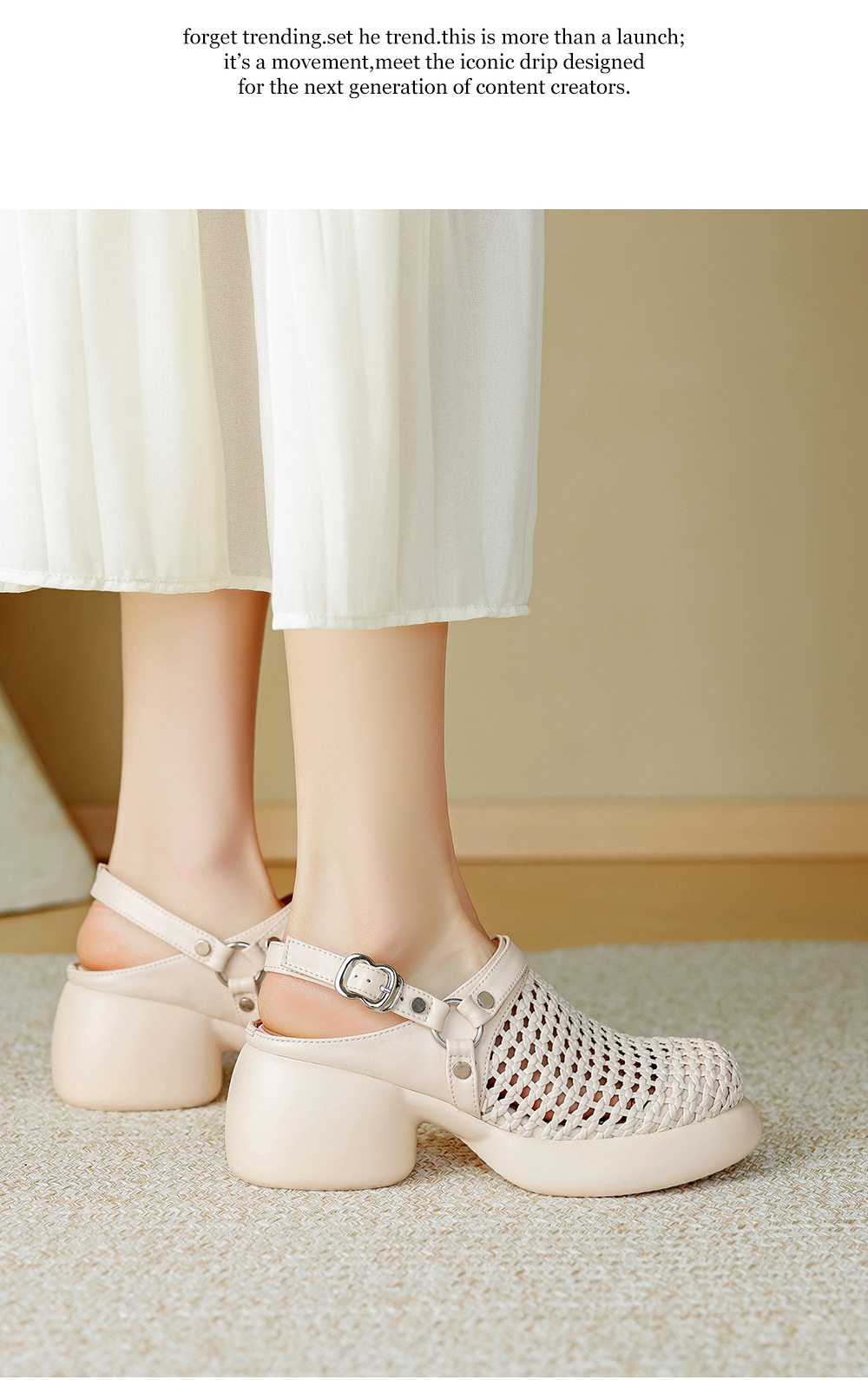 Sandal cao gót nữ mũi hở đế dày gót 6 cm phong cách dệt — đen chi tiết 13
