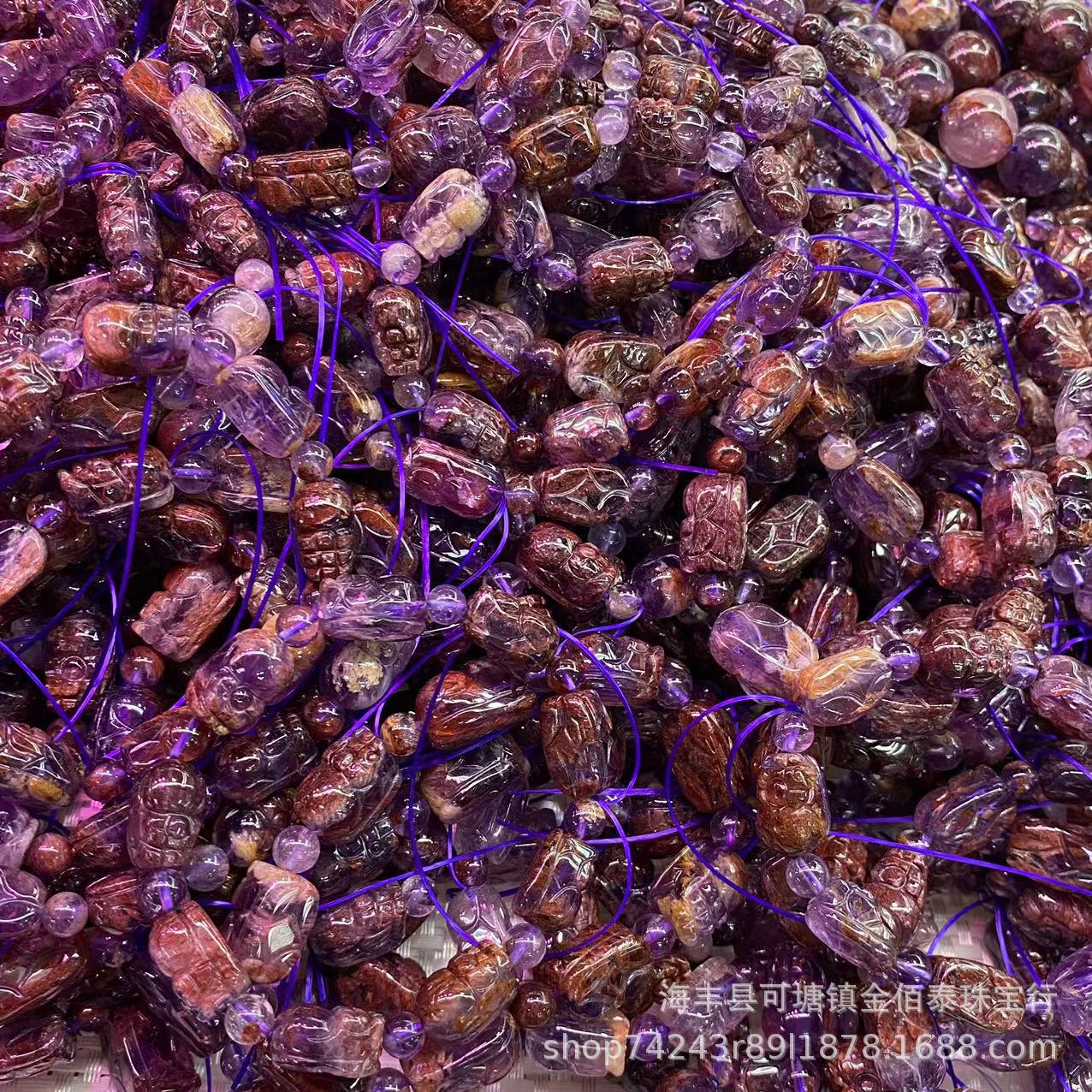 天然紫幽灵貔貅手链厂家批发天然紫幽灵疗愈貔貅天然水晶台湾跨境