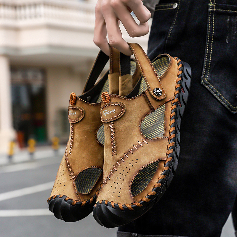 中年男士皮凉鞋