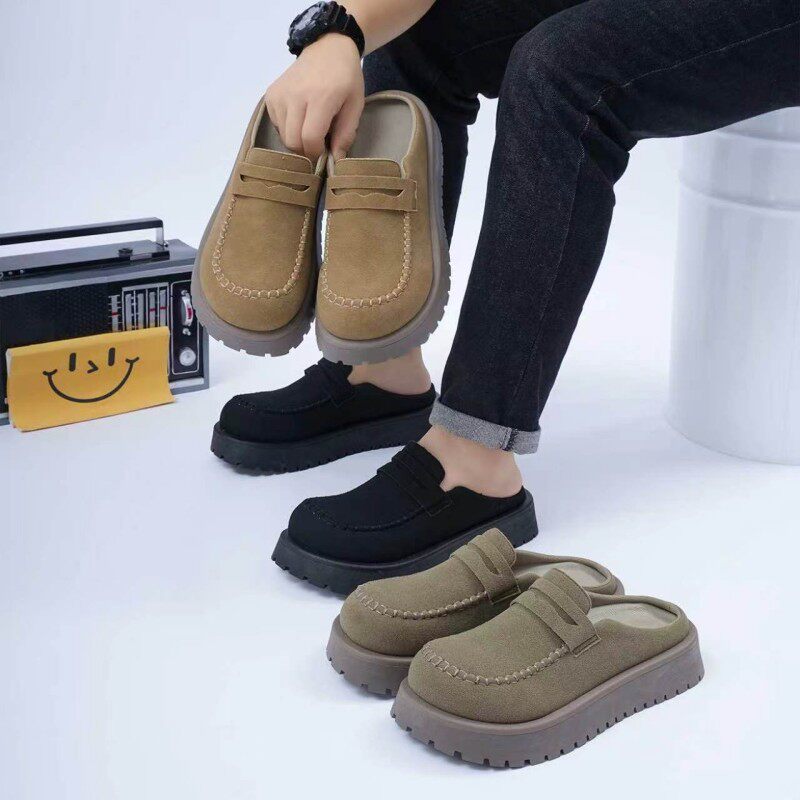 Dép bít mũi nam cỡ lớn đế dày chống trượt kiểu lười xỏ chân, da cao cấp — W5205 Xanh lá cây nhạt, W5205 thẻ, W5205 Đen chi tiết 2