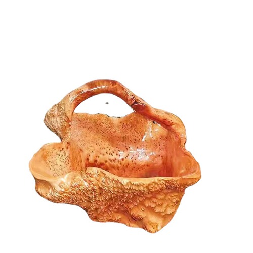 Retro and beautiful household hotel commercial portable fruit basket irregular ornaments handicraft pomegranate root carving fruit basket