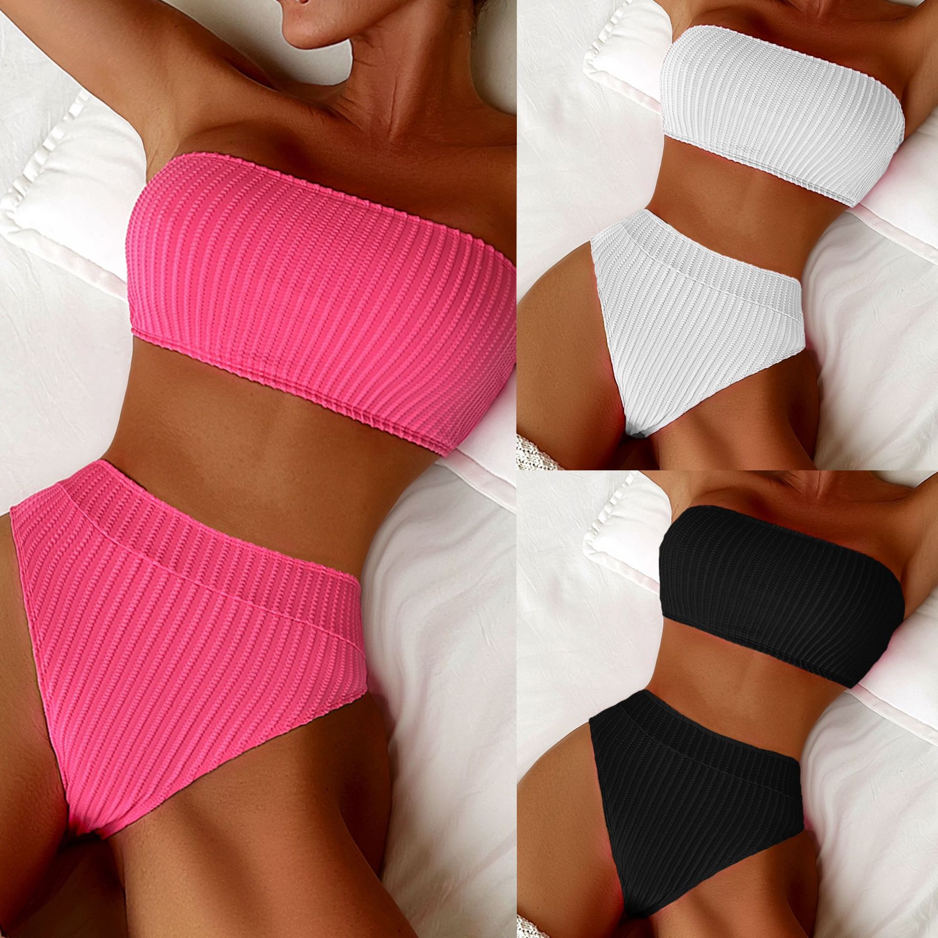 Strapless 2024 European and American new swimsuit split sexy bikini solid color single AliExpress swimsuit LG386