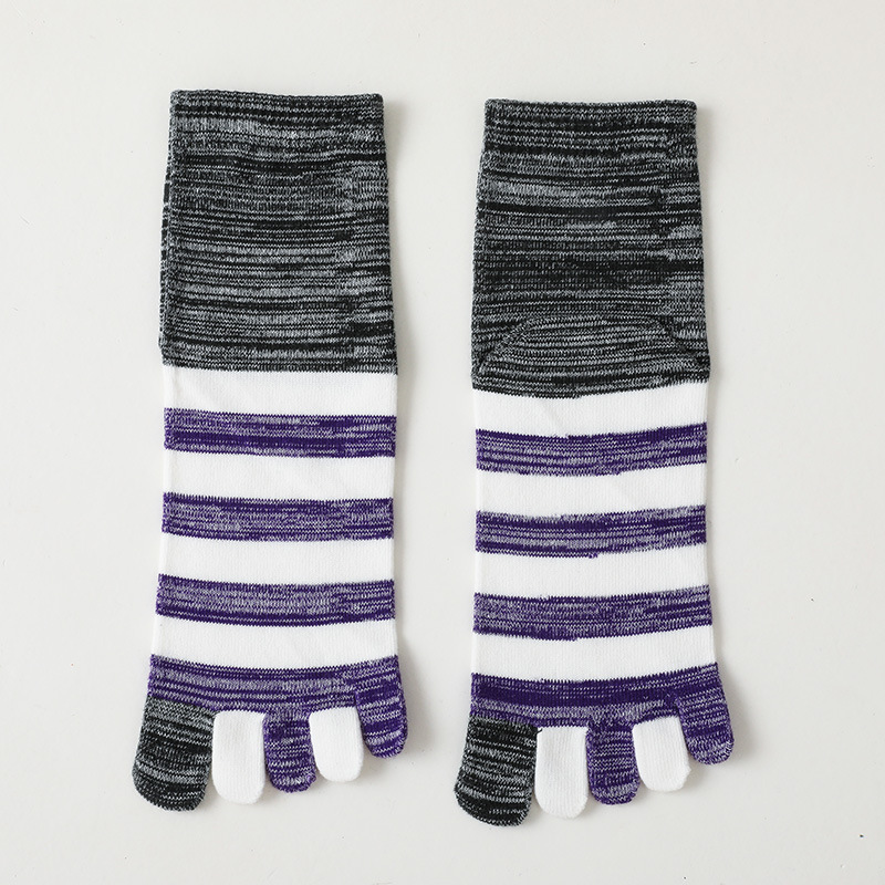 1 Paar neue Mann Zehen Sport Socken Herbst Winter Baumwolle bunt gestreifte Kompression Outdoor Fitness Bike Run Travel 5 Finger Socken – Detail 2