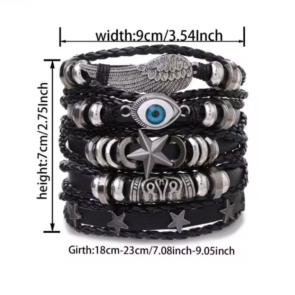 Diy Leather Bracelet Weaving Kit For Men With Skull And Star Beads_voghion.com
