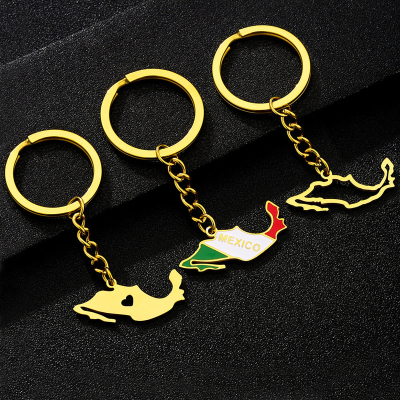 Cross-border Hot Selling Mexico Vintage Oil Drip Keychain Accessories Decorative Men and Women Ethnic Style All-match Stainless Steel Accessories