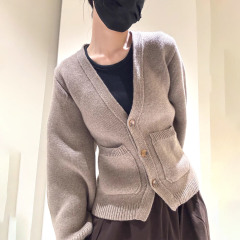 韩系慵懒风毛衣女外套2025秋冬新款休闲纯色v领高腰针织口袋开衫