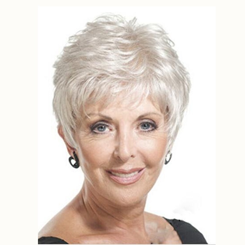 Manufacturer's one-piece wig for dropshipping on European and American AliExpress and eBay, stylish and elegant white short straight hair wig for mothers