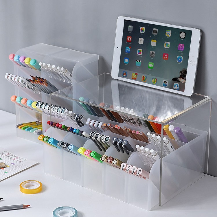 KJFX Corea del Sur ins tubo de almacenamiento de escritorio de dibujos animados simple cuatro-rejilla oblicua titular de la pluma cepillo de maquillaje lápiz labial caja de almacenamiento