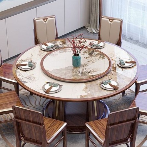 z%新中式乌金木餐桌椅组合带转盘现代轻奢风小户型家用餐厅岩板圆