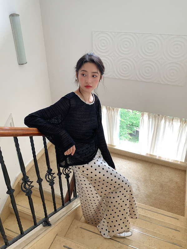 起范 优雅醋酸波点鱼尾长裙女秋季新款气质高腰显瘦垂感半裙86330|undefined