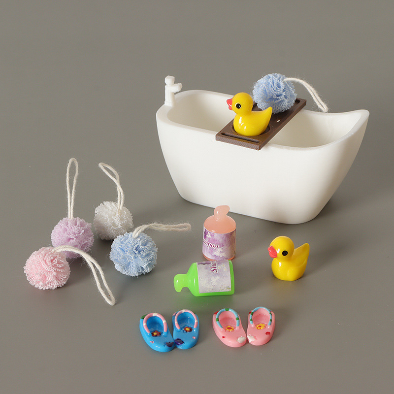 Dollhouse Cross-Border Dollhouse Artificial Bathroom Scene Accessories Bath Ball Bathtub Micro Landscape DIY Bathroom Landscaping