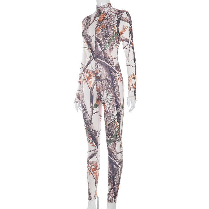 fashion dye printing slim-fit jumpsuit NSMX25366