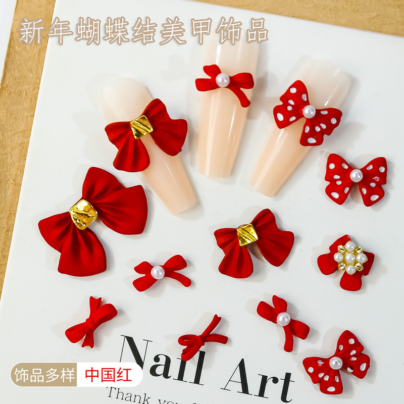 Japanese retro bow nail jewelry wholesale LZ with metal frosted texture alloy three-dimensional nail decoration Japanese retro bow nail jewelry wholesale LZ with metal frosted texture alloy three-dimensional nail decoration