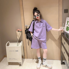 Girls Summer Wear Set 2024 New Fashionable Children's Casual Children's Clothes Korean Style Girls' Short Sleeve Shorts Two-piece Set