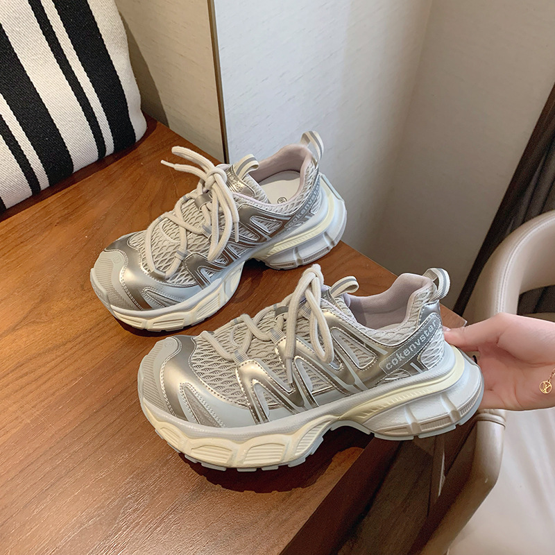 Mesh Breathable Thick-Soled Dad Shoes for Women 2025 Summer New Versatile Height-Increasing Casual Sports Shoes Trendy Dad Shoes