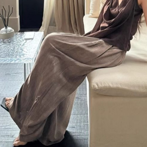 Pure Desire Style Set French Swing Collar V-Neck Top for Women Summer Fashion New Retro Casual Wide Leg Pants Two-Piece Set