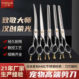 跨境专供440C不锈钢宠物剪刀套装宠物美容工具弯鱼骨剪牙剪平剪
