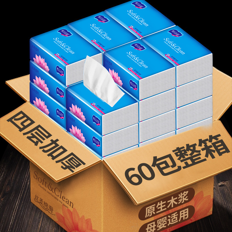Wholesale and Dropshipping of Natural Wood Tissue Paper, 60 Large Packs of Thickened Tissue Paper, Napkins, Facial Tissues, Household Toilet Paper, Economical Pack