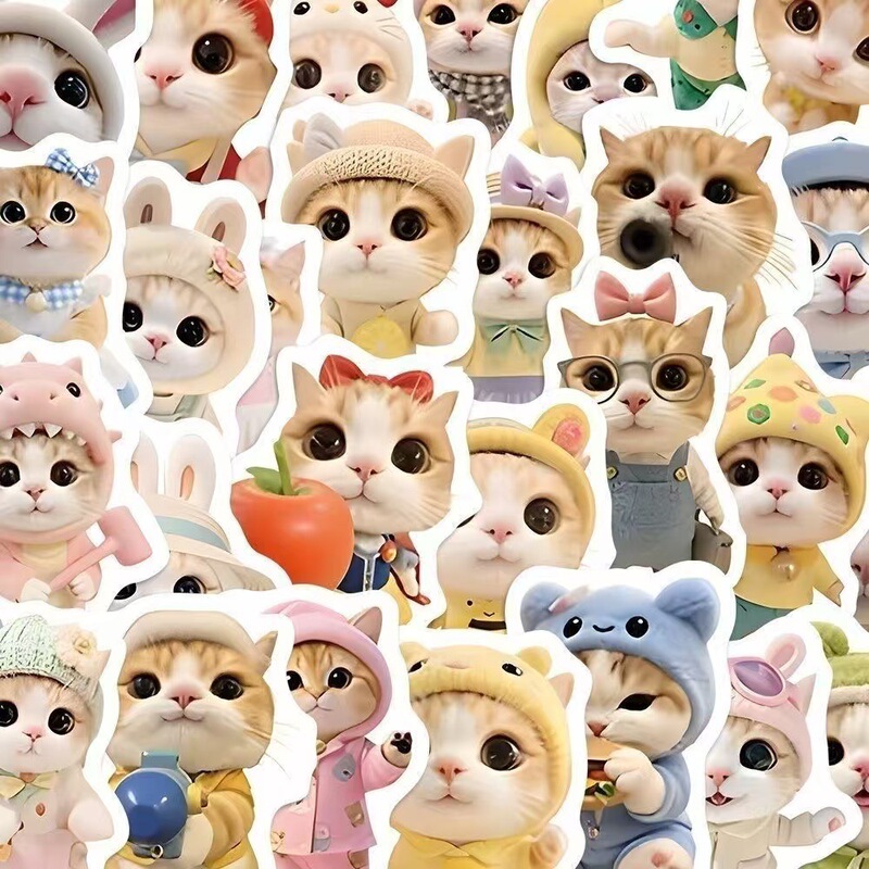 70 Tiktok Trending Stickers of Cute Cartoon Cats, Meme Orange Cats, Waterproof Decals