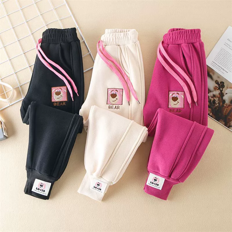 Женские плюшевые утолщенные брюки зимние 2024 новые детские повседневные теплые штаны дикие спортивные штаны